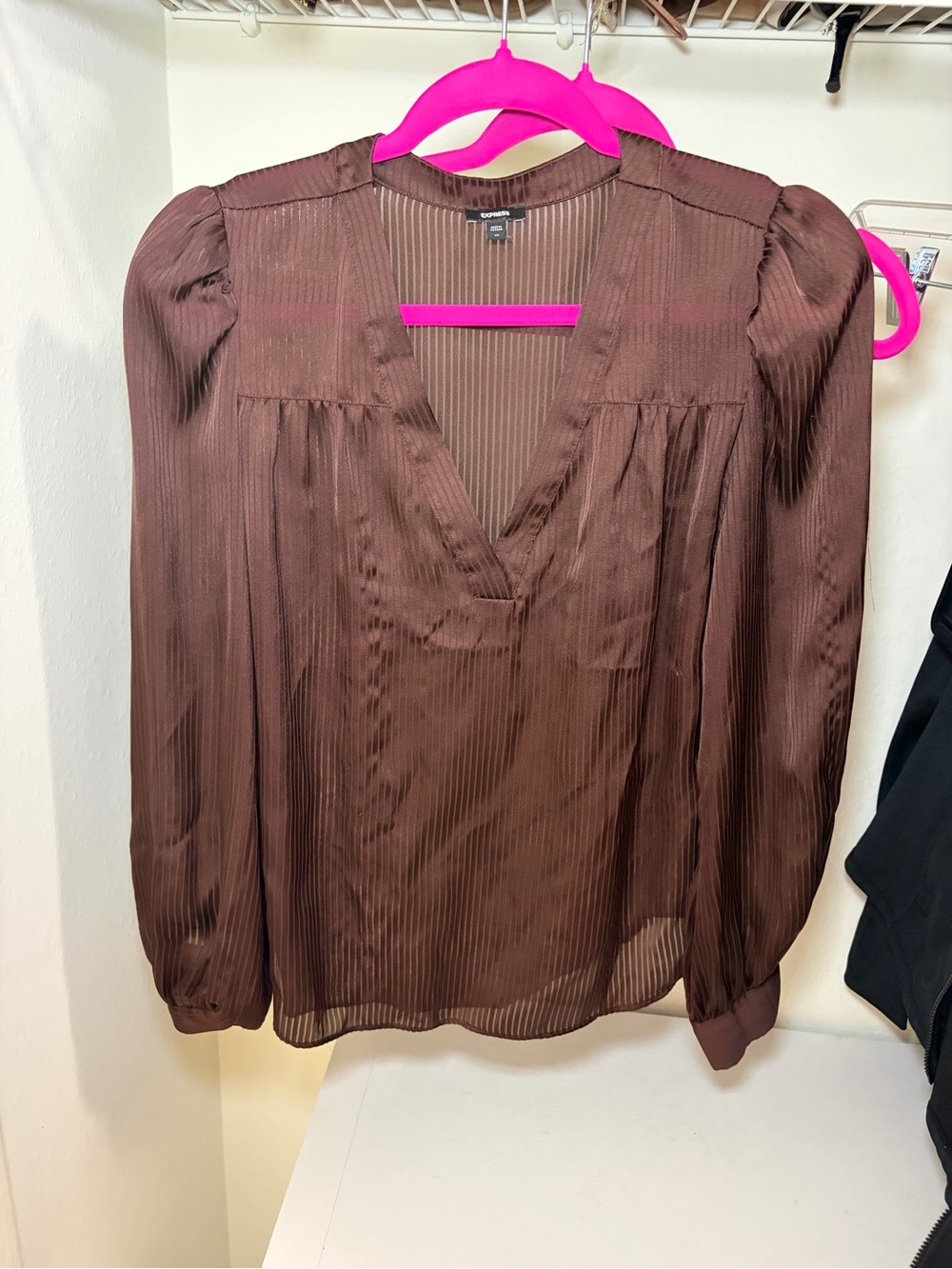 Brown V-Neck Long Sleeve Blouse - Women Tops